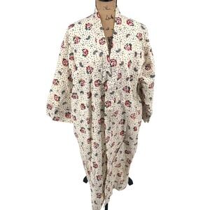 Vtg Aristeo Womens Cream Floral Paisley Terry Cloth Robe O/S Made in USA NO BELT